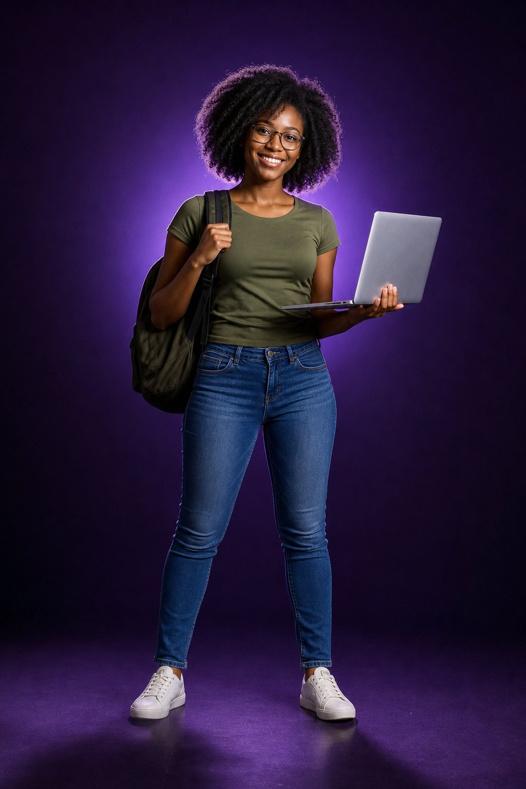 Apprenante souriante avec un ordinateur portable